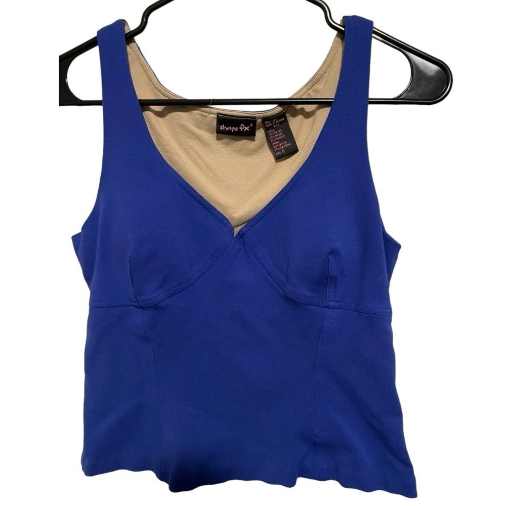 Vintage Y2K Shape FX Cami Tank Size 8 Built In Bra Slimming Lycra Shapewear Blue
